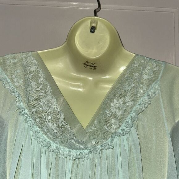 Vintage 60 Sans Souci Aqua/mint green semi sheer nylon robe - Picture 7 of 10